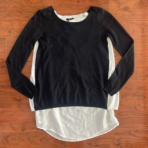 COPY - Dex Black and Cream Long Sleeve V Back Blouse Shirt Top